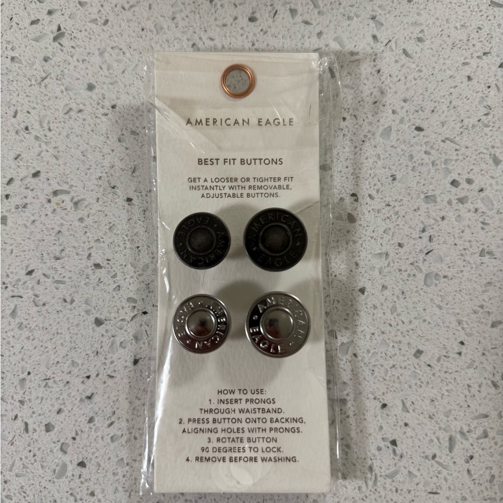 American Eagle Outfitters Adjustable Pant Fit Button Set - Black and Silver
